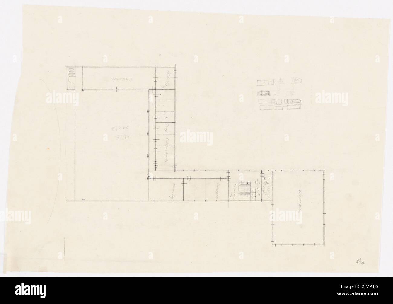 Poelzig Hans (1869-1936), Institut allemand de l'aviation, Berlin-Britz (1929): Institut technique de l'aviation de T.H.: Grundrisskizzze. Crayon sur transparent, 37,1 x 52,6 cm (y compris les bords de balayage) Poelzig Hans (1869-1936): Deutsche Versuchsanstalt für Luftfahrt, Berlin-Britz Banque D'Images