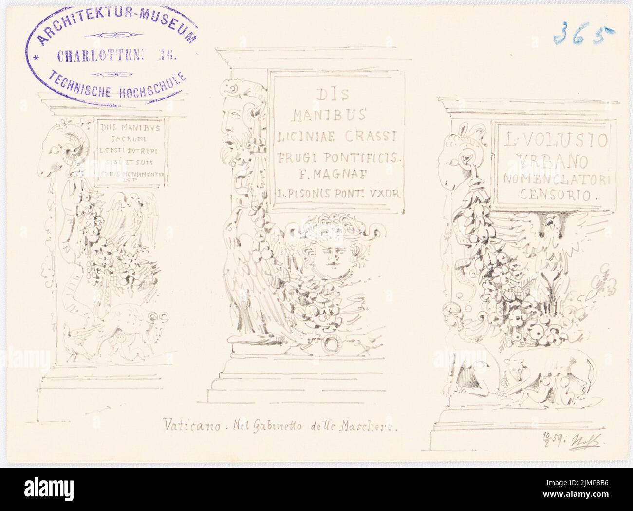 Nohl Maximilian (1830-1863), Vatican, Rome (10.02.1859): Vues sur le relief. Crayon sur carton, 11,5 x 15,6 cm (y compris les bords de balayage) Nohl Maximilian (1830-1863): Vatikan, ROM Banque D'Images