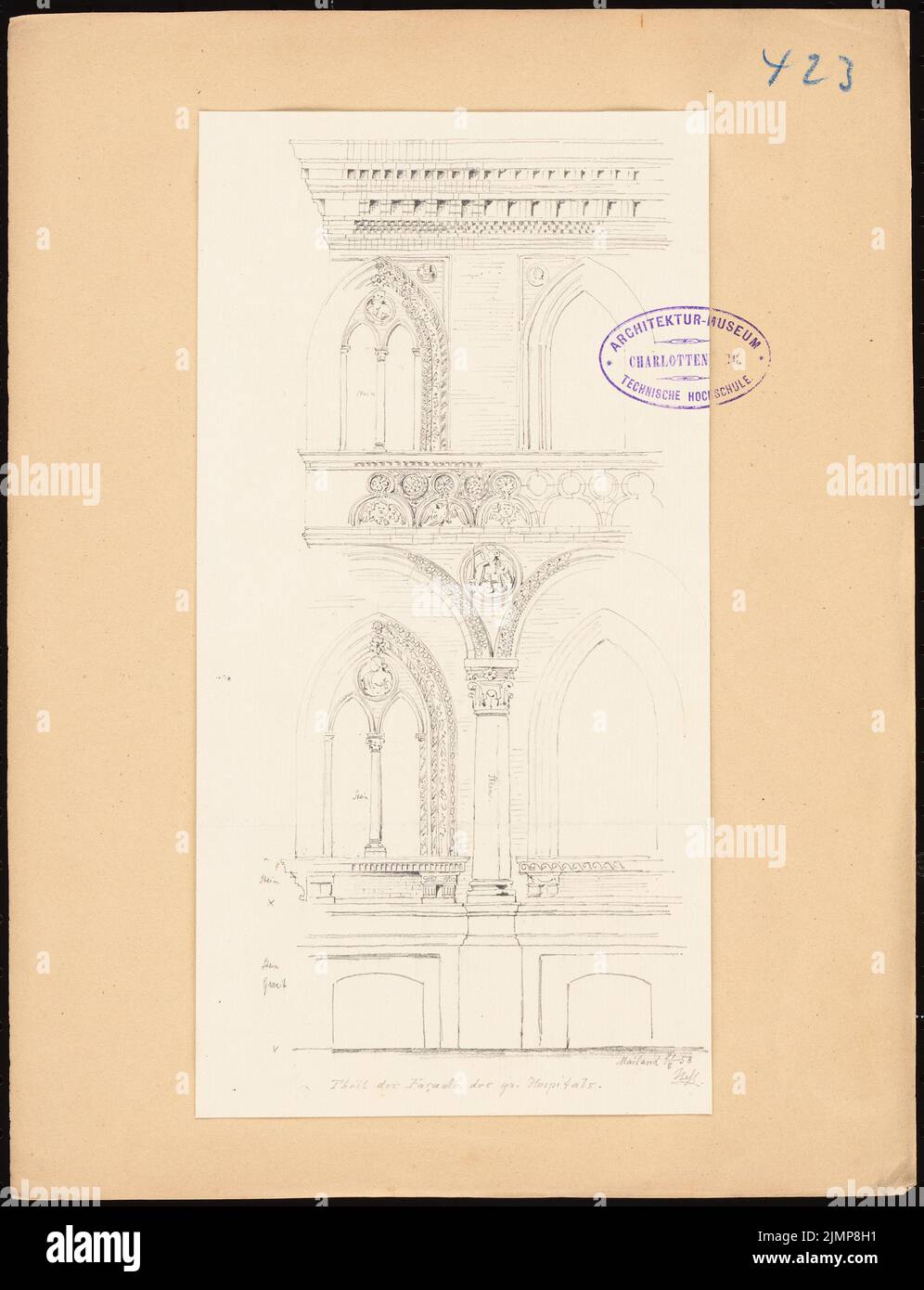 Nohl Maximilian (1830-1863), Hôpital, Milan (21.08.1858) : FaphaDENTail. Crayon sur papier, 31,5 x 24,1 cm (y compris les bords de numérisation) Nohl Maximilian (1830-1863): Ospedale Maggiore, Mailand Banque D'Images