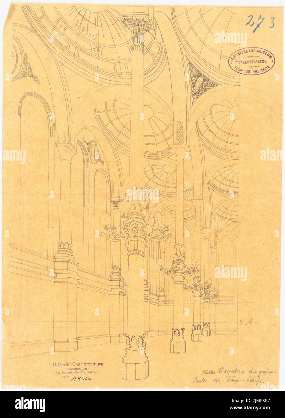 Nohl Maximilian (1830-1863), bourse de Berlin (1858) : vue de l'intérieur du hall. Crayon sur transparent, 37,5 x 27,5 cm (y compris les bords du scan) Nohl Maximilian (1830-1863): Börse, Berlin Banque D'Images