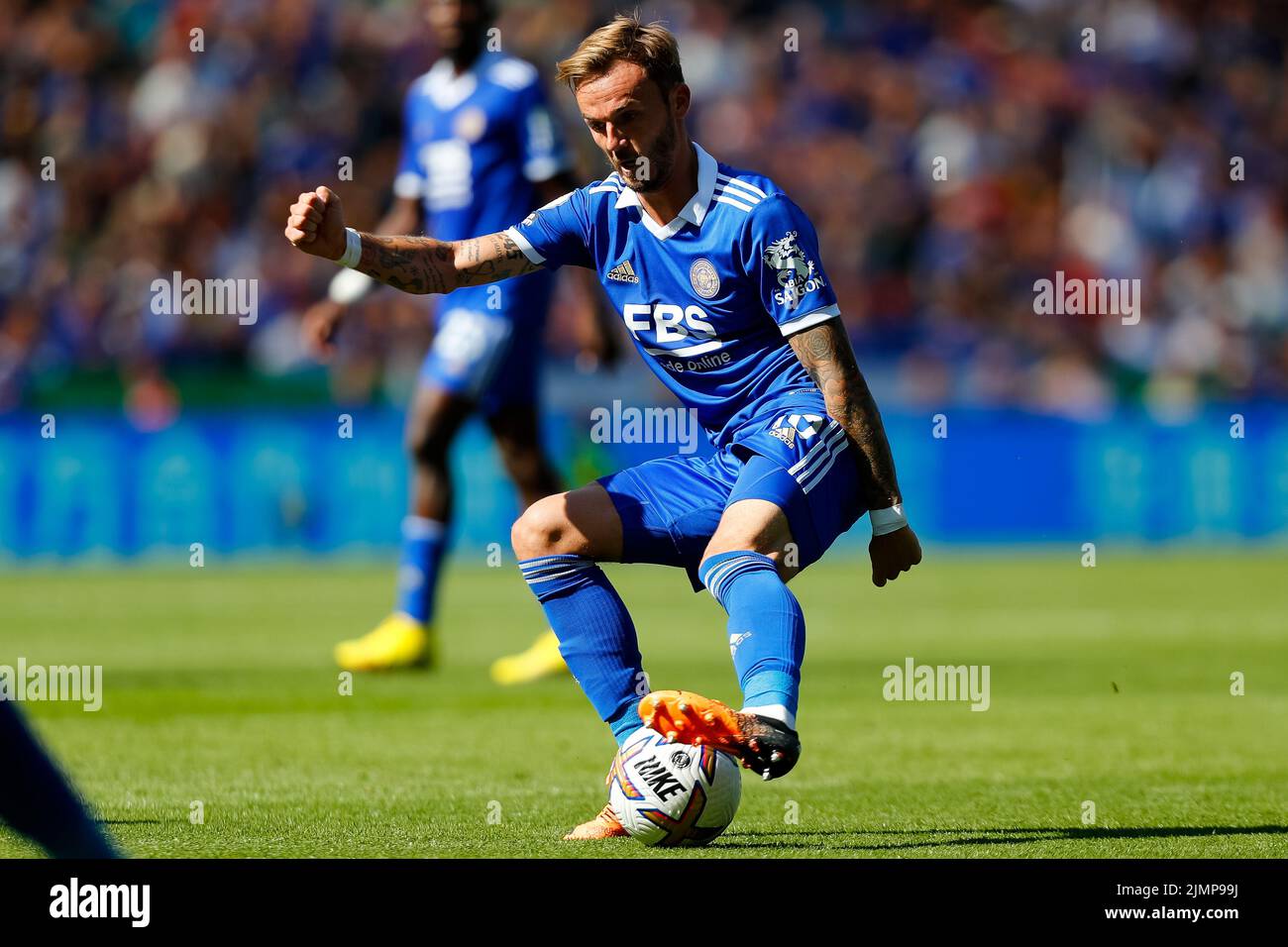 Leicester, Royaume-Uni. 7th août 2022 ; The King Power Stadium, Leicester, Leicestershire, Angleterre ; Premier League football, Leicester City versus Brentford ; James Maddison de Leicester City Credit: Action plus Sports Images/Alay Live News Banque D'Images