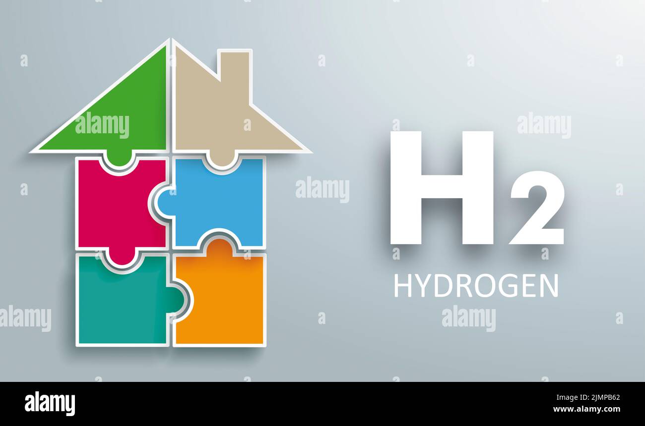 Pièces de puzzle House H2 hydrogène Banque D'Images Pièces de puzzle House H2 hydrogène Banque D'Images