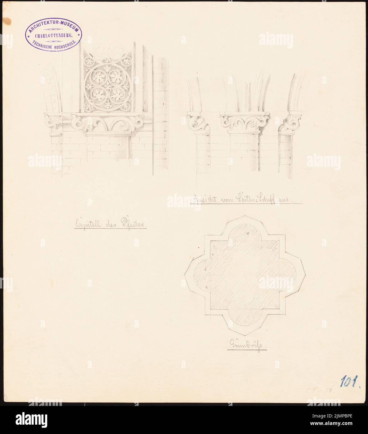 Schwatlo Carl (1831-1884), pilier, capitales (1856): Plan d'étage, vue. Crayon sur papier, 32,3 x 29,2 cm (y compris les bords de numérisation) Schwatlo Carl (1831-1884): Pfeiler, Kapitelle Banque D'Images