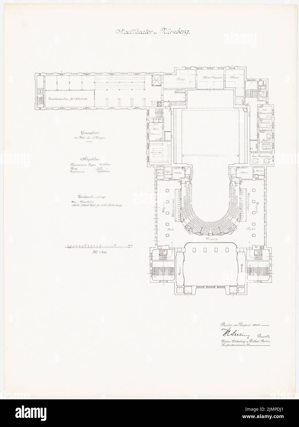 Seeling Heinrich (1852-1932), théâtre municipal de Nuremberg (1905): Grundriss 2nd place 1: 200. Lithographie sur carton, 68,2 x 51,1 cm (y compris les bords de balayage) Seeling Heinrich (1852-1932): Stadttheater, Nürnberg Banque D'Images