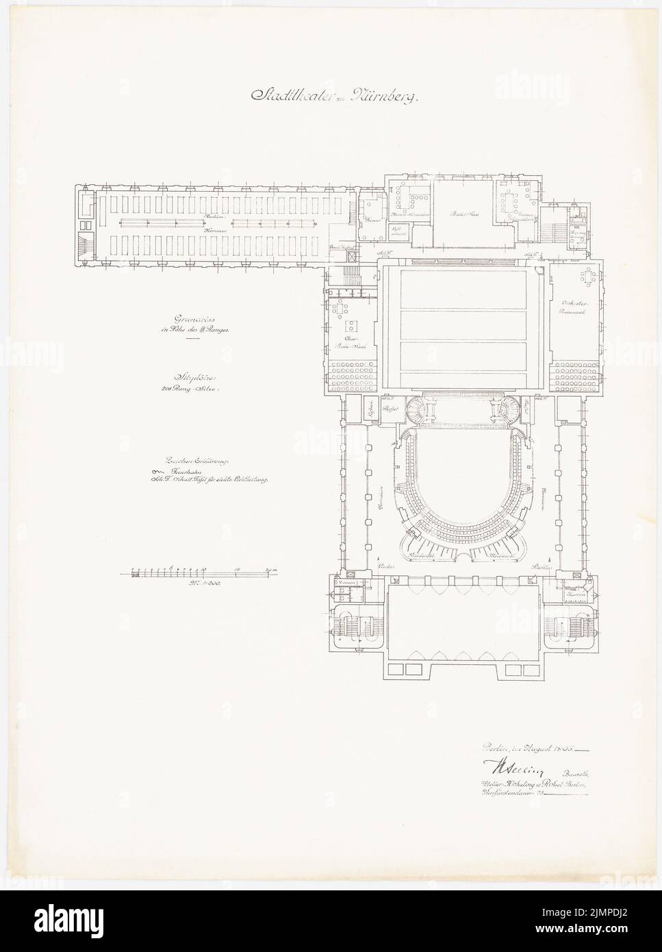 Seeling Heinrich (1852-1932), théâtre municipal de Nuremberg (1905): Grundriss 3rd place 1: 200. Lithographie sur carton, 68,4 x 50,9 cm (y compris les bords de balayage) Seeling Heinrich (1852-1932): Stadttheater, Nürnberg Banque D'Images