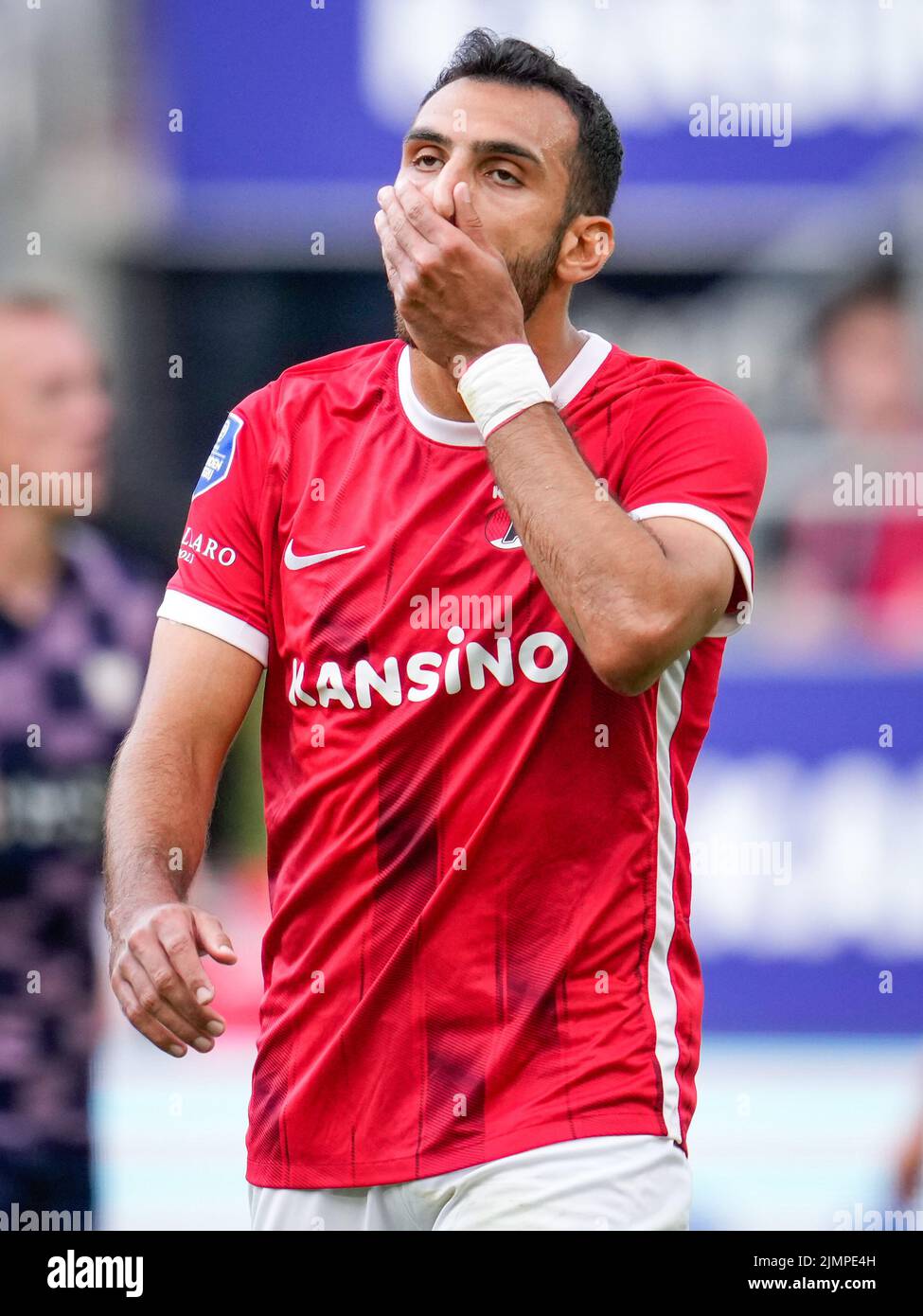 ALKMAAR, PAYS-BAS - AOÛT 7 : Vangelis Pavlidis d'AZ Alkmaar réagit lors du match néerlandais entre les aigles d'AZ Alkmaar et de Vas-y au Stadion de l'AFAS sur 7 août 2022 à Alkmaar, pays-Bas (photo de Patrick Goosen/Orange Pictures) Banque D'Images