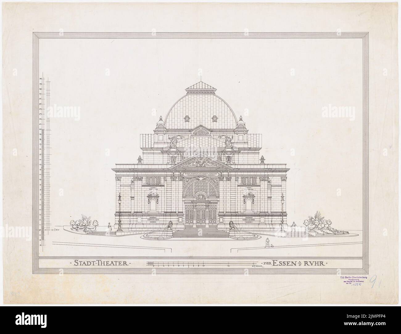 Seeling Heinrich (1852-1932), Théâtre municipal d'Essen (1892): Vue. Encre sur lin, 60,8 x 79,5 cm (y compris les bords de balayage) Seeling Heinrich (1852-1932): Stadttheater, Essen Banque D'Images