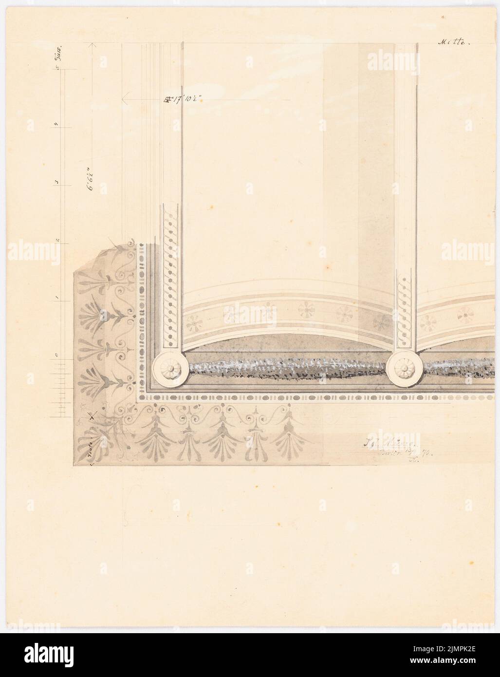 Architecte inconnu, coin à Berlin. Peinture murale (15 février 1870) : peinture murale. Encre, crayon aquarelle, blanc sur papier, 32,6 x 25,8 cm (y compris les bords de numérisation) N. : Münze, Berlin. Wandmalerei Banque D'Images