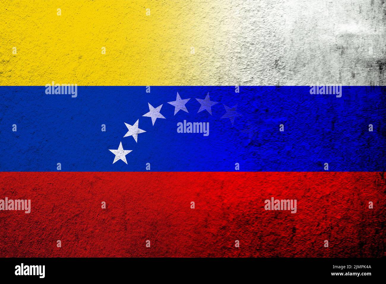 Drapeau national de la Fédération de Russie avec la République bolivarienne du Venezuela drapeau national. Grunge l'arrière-plan Banque D'Images