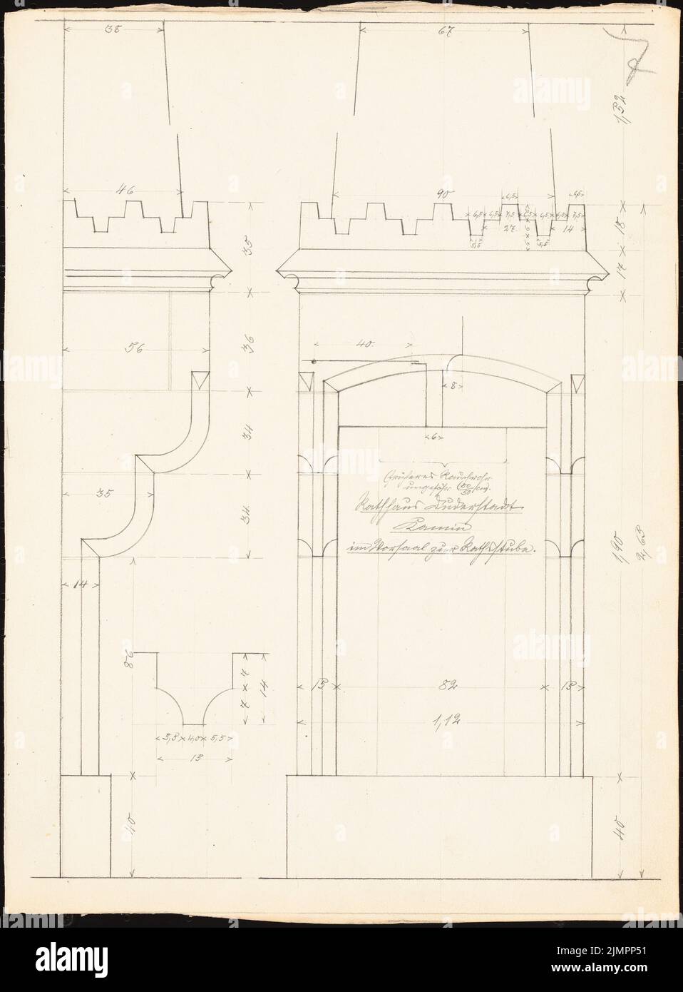 Lehmmübner Paul (1855-1916), hôtel de ville de Duderstadt (1898): Cheminée dans la salle de devant à la salle de conseil, vue, coupe. Crayon sur carton, 36,3 x 26,8 cm (y compris les bords du scan) Lehmgrübner Paul (1855-1916): Rathaus, Duderstadt Banque D'Images