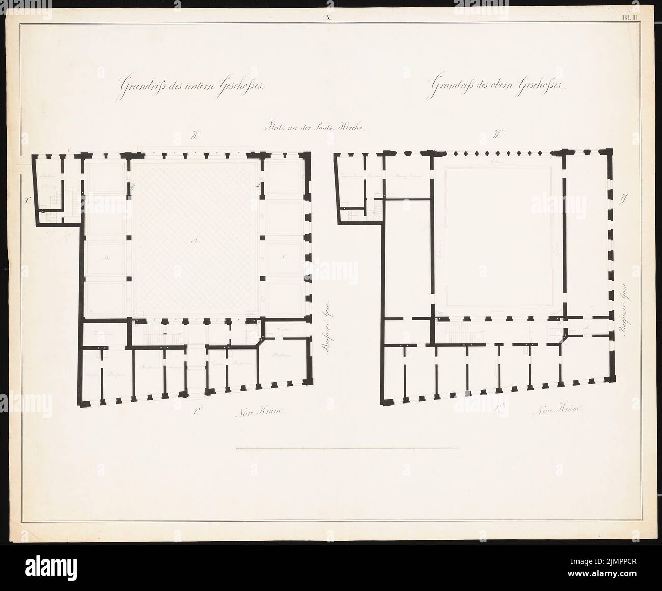 Knoblauch Eduard (1801-1865), Börse, Francfort-sur-le-main (1839): Plans d'étage. Encre, 58,1 x 70,6 cm (y compris les bords de numérisation) Knoblauch Eduard (1801-1865): Börse, Francfort-sur-le-main Banque D'Images