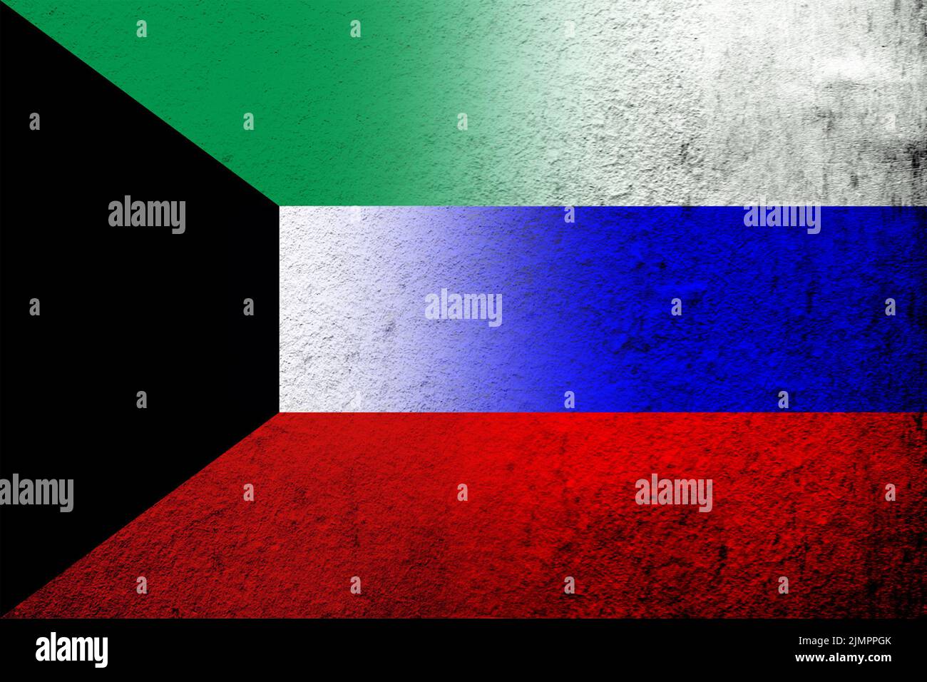 Drapeau national de la Fédération de Russie avec drapeau national de l'État du Koweït. Grunge l'arrière-plan Banque D'Images