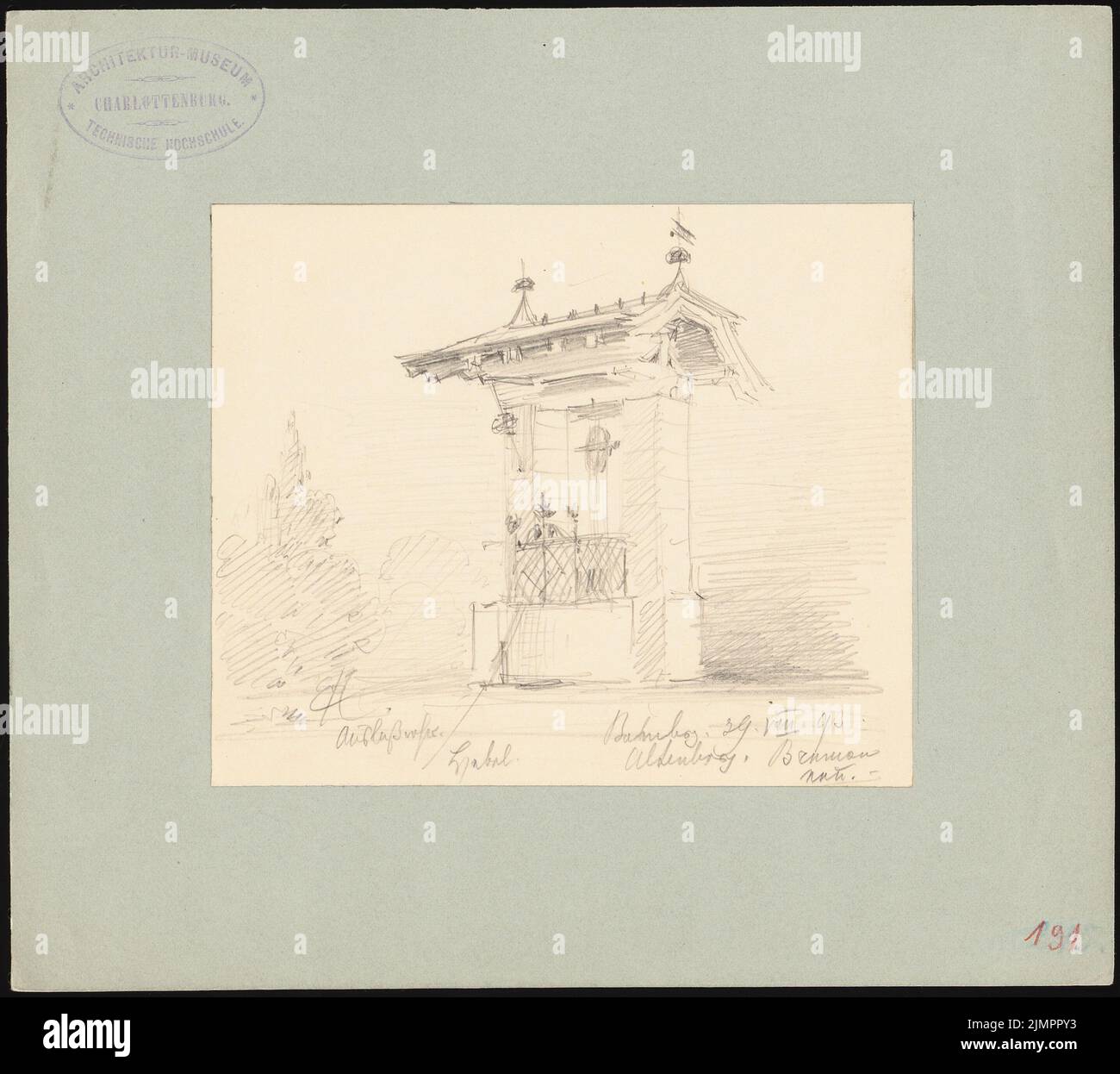 Hoffmann Emil (1845-1901), nouvelle fontaine à Altenberg, Bamberg (29.03.1893) : contenu en plan N.N. détecté. Crayon sur papier, 21,6 x 24,3 cm (y compris les bords de balayage) Hoffmann Emil (1845-1901): Neuer Brunnen à Altenberg, Bamberg Banque D'Images