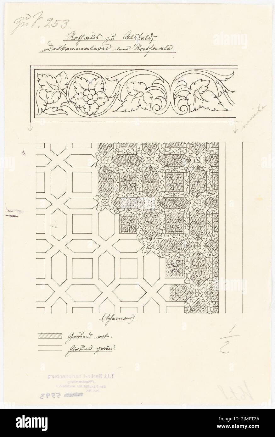 Lehmmübner Paul (1855-1916), hôtel de ville d'Alsfeld (1897) : peinture au plafond dans la salle des conseils. Encre sur transparent, 32,5 x 21,9 cm (y compris les bords de numérisation) Lehmgrübner Paul (1855-1916): Rathaus, Alsfeld Banque D'Images