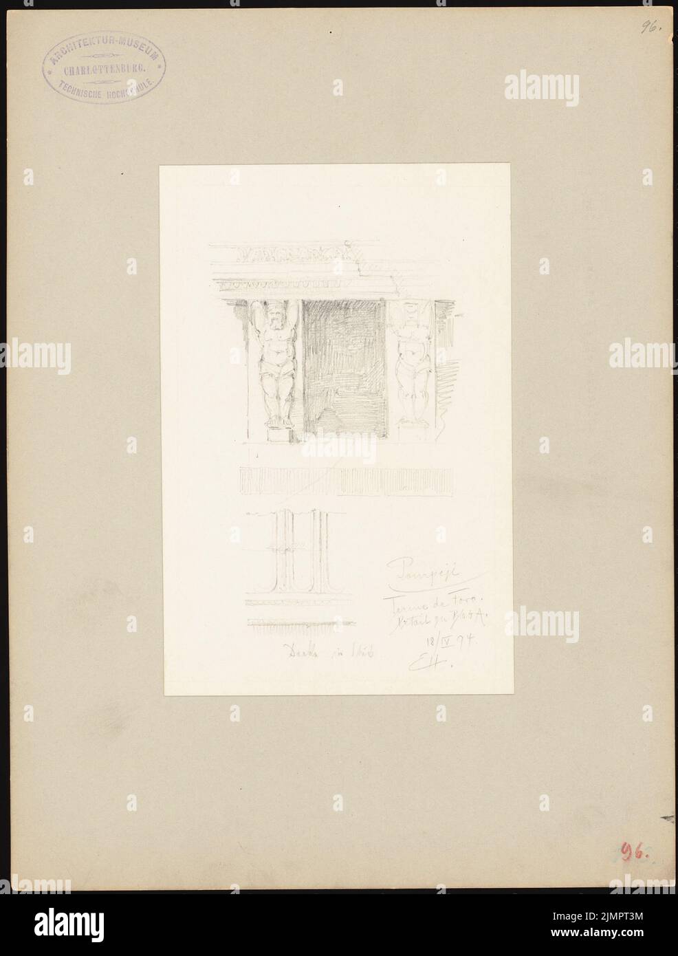 Hoffmann Emil (1845-1901), Therme del foro à Pompéi (18 avril 1894) : détail d. Intérieur. Crayon sur papier, 32,6 x 24,7 cm (y compris les bords de numérisation) Hoffmann Emil (1845-1901): Therme del foro, Pompeji Banque D'Images