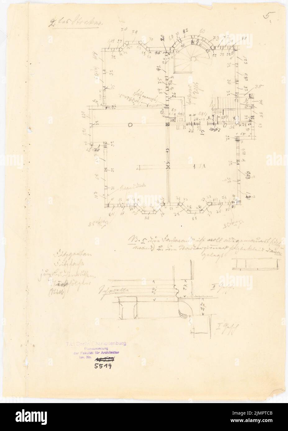 Lehmmübner Paul (1855-1916), hôtel de ville d'Alsfeld (1897): Plan d'étage 2nd étage. Crayon sur transparent, 35,2 x 25,1 cm (y compris les bords de numérisation) Lehmgrübner Paul (1855-1916): Rathaus, Alsfeld Banque D'Images