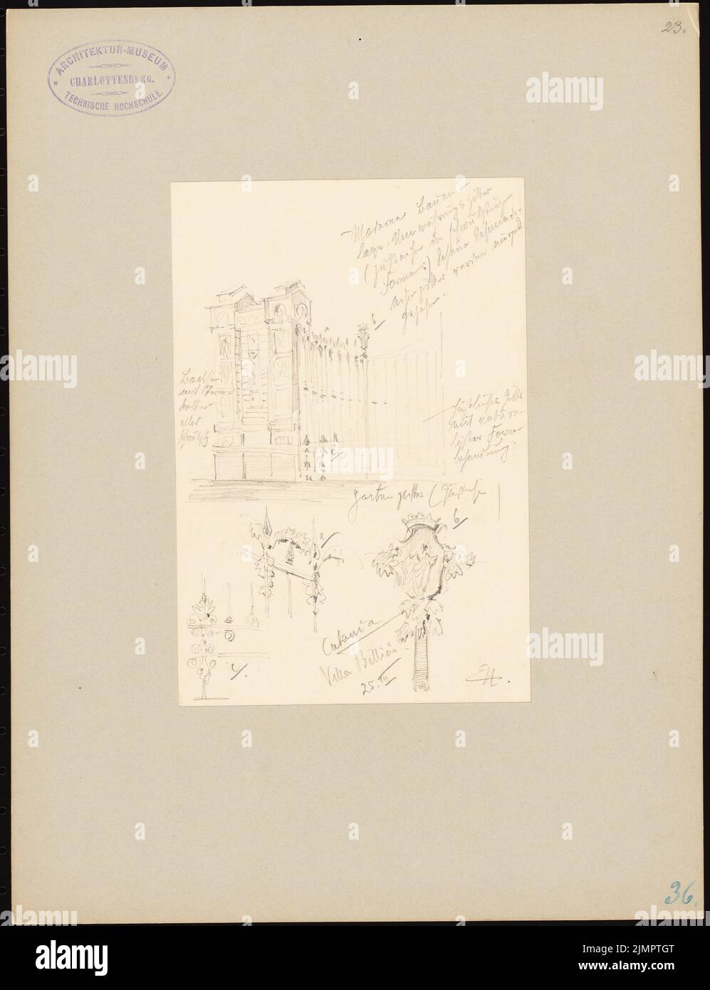 Hoffmann Emil (1845-1901), Villa Bellini à Catane (25.03.1894): Détails et système de construction moderne. Crayon sur papier, 32,4 x 24,9 cm (y compris les bords de balayage) Hoffmann Emil (1845-1901): Villa Bellini, Catane Banque D'Images