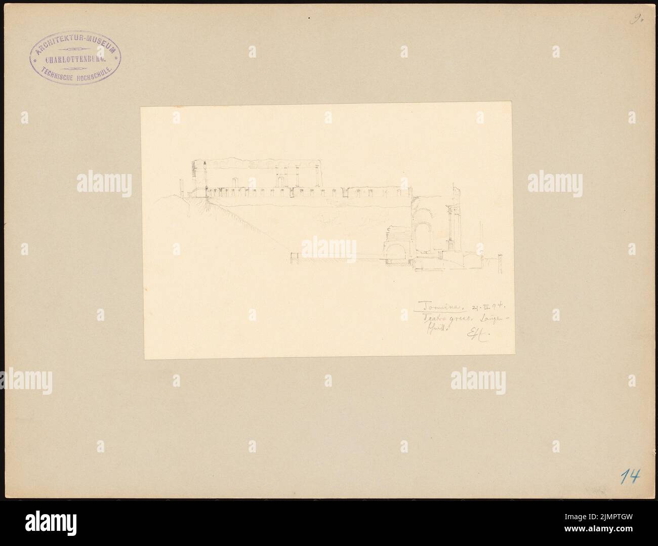 Hoffmann Emil (1845-1901), Teatro Greco à Taormina (21.03.1894) : section longitudinale. Crayon sur papier, 24,6 x 32,3 cm (y compris les bords de balayage) Hoffmann Emil (1845-1901): Teatro greco, Taormina Banque D'Images