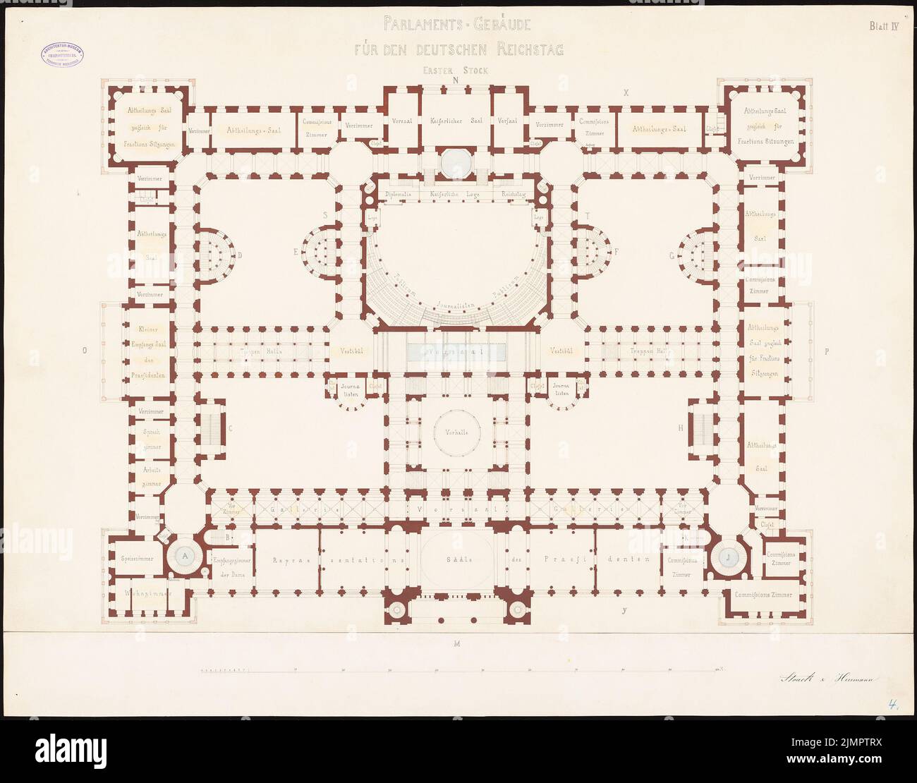 Strack & Herrmann, Reichstag, Berlin. Première compétition (1872): Grundliss 1st Floor 1: 200. Tuche aquarelle sur la boîte, 76,8 x 97,9 cm (y compris les bords du scan) Strack & Herrmann : Reichstag, Berlin. Erster Wettbewerb Banque D'Images