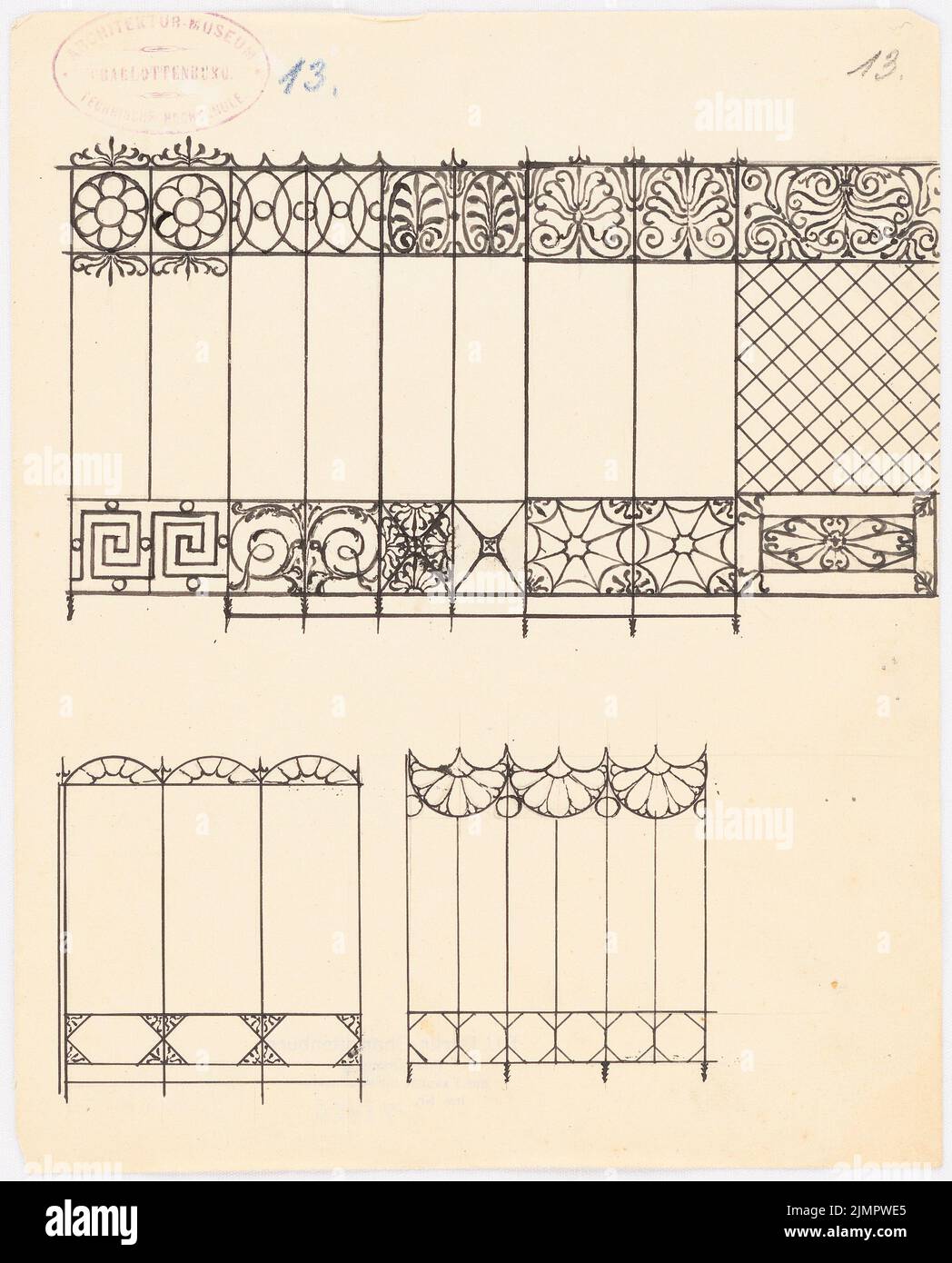 Schadow Friedrich Gottlieb (1761-1831), meubles, fours, installations (sans dat.): Grille de Gusseins. Encre sur papier, 24,4 x 19,7 cm (y compris les bords de balayage) Schadow Friedrich Gottlieb (1761-1831): Möbel, Öfen, Einrichtungen Banque D'Images