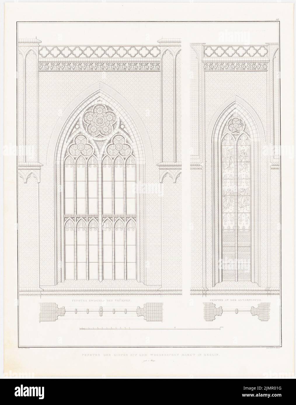 Schinkel Karl Friedrich (1781-1841), collection de dessins architecturaux, Berlin 1858. Eglise Friedrichswerdersche à Berlin (1817-1824) : fenêtre supérieure. Couture sur papier, 53,8 x 42 cm (y compris les bords de balayage) Schinkel Karl Friedrich (1781-1841): Sammlung Architektonischer Entwürfe, Berlin 1858. Friedrichswerdersche Kirche, Berlin Banque D'Images