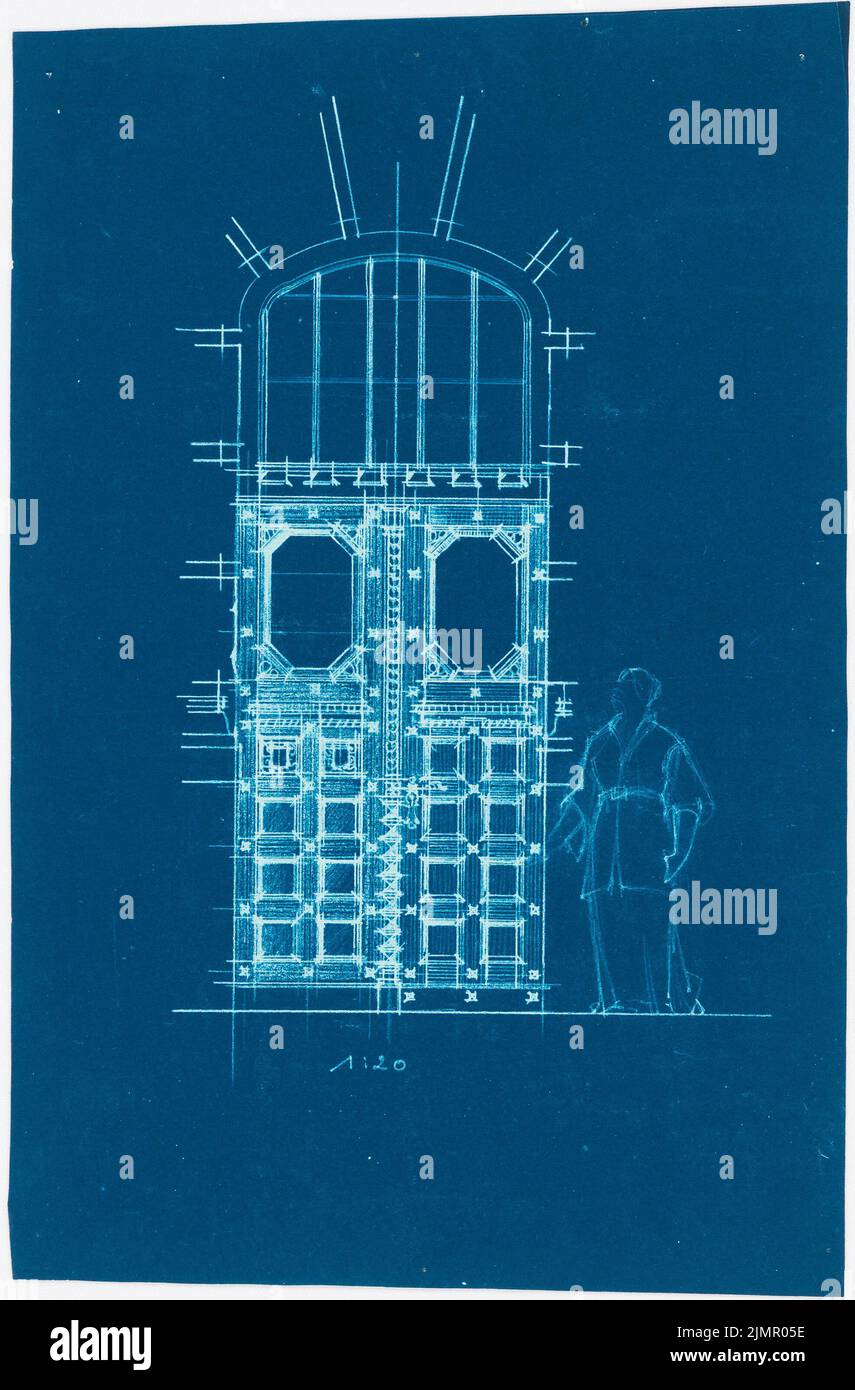 Kreich Johannes, porte d'entrée (sans date): Vue 1:20. Photocalque sur papier, 33,6 x 22,1 cm (y compris les bords de balayage) Kreich Johannes : Haustür Banque D'Images