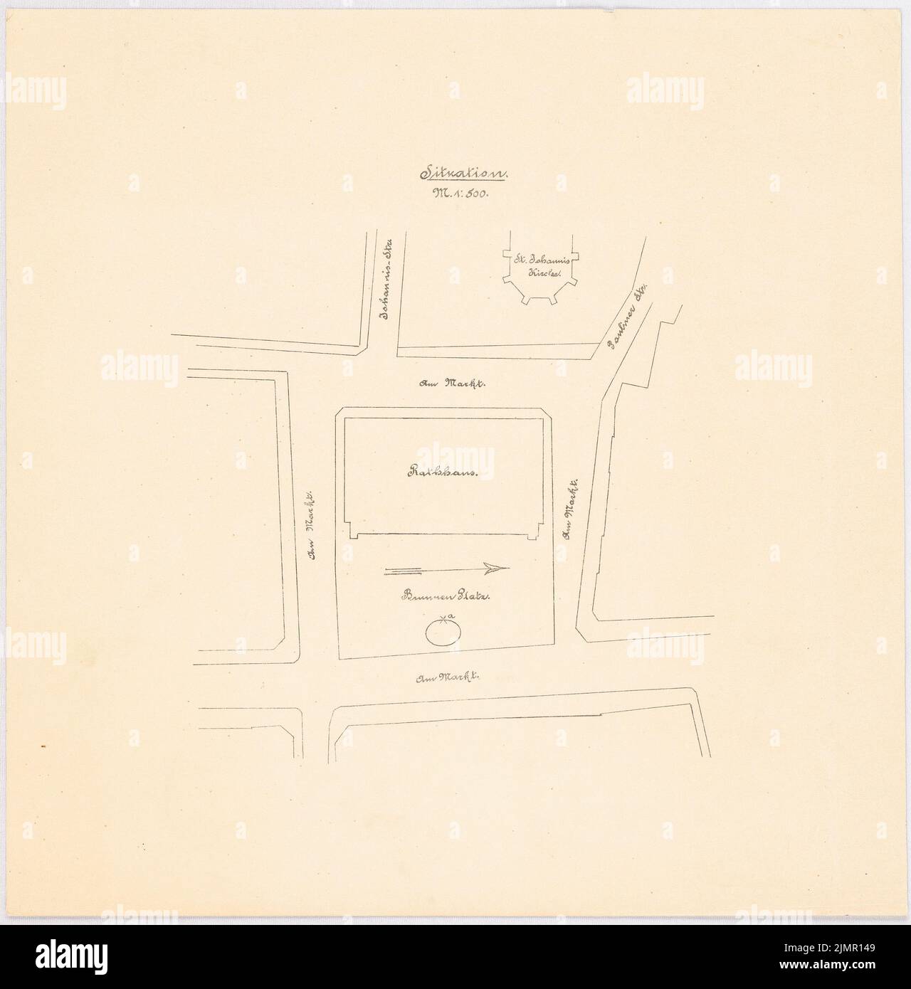 Lehmmübner Paul (1855-1916), hôtel de ville de Göttingen (1898): Ancienne condition: Plan du site 1: 500. Rupture légère sur le carton, 38,4 x 37,8 cm (y compris les bords de balayage) Lehmgrübner Paul (1855-1916): Rathaus, Göttingen Banque D'Images