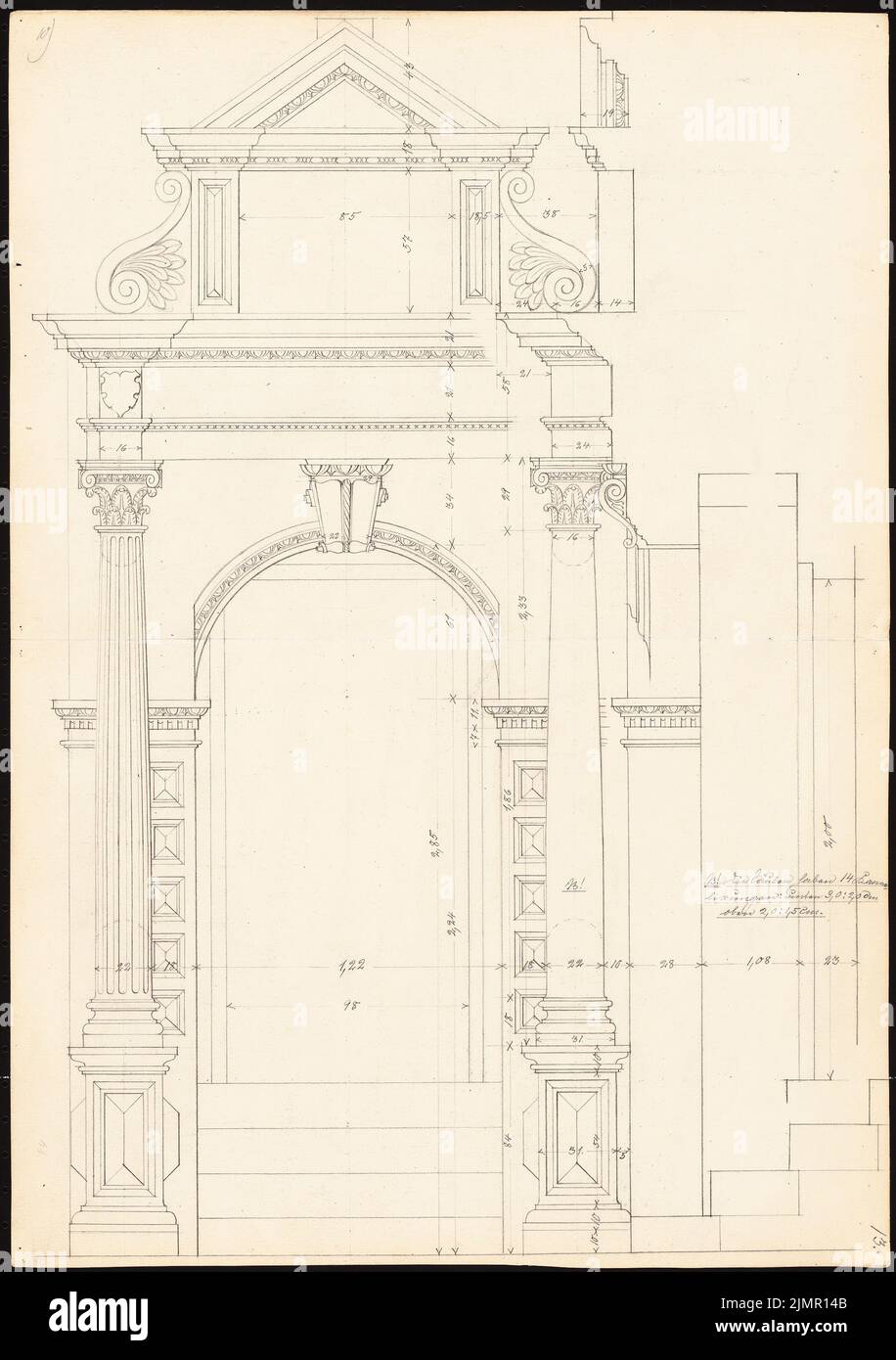 Lehmgrübner Paul (1855-1916), hôtel de ville de Hannoversch Münden (1898) : frontière du portail. Crayon sur carton, 50,5 x 35,6 cm (y compris les bords de balayage) Lehmgrübner Paul (1855-1916): Rathaus, Hann. Münden Banque D'Images