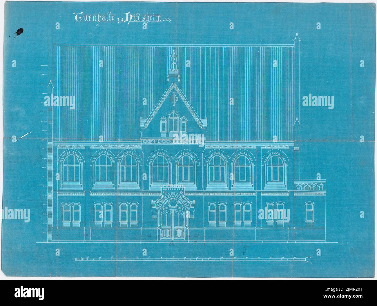 Lehmgrübner Paul (1855-1916), gymnase de Hildesheim (1893) : vue latérale supérieure 1:50. Photocalque sur papier, 45,8 x 61,8 cm (y compris les bords de numérisation) Lehmgrübner Paul (1855-1916): Turnhalle, Hildesheim Banque D'Images