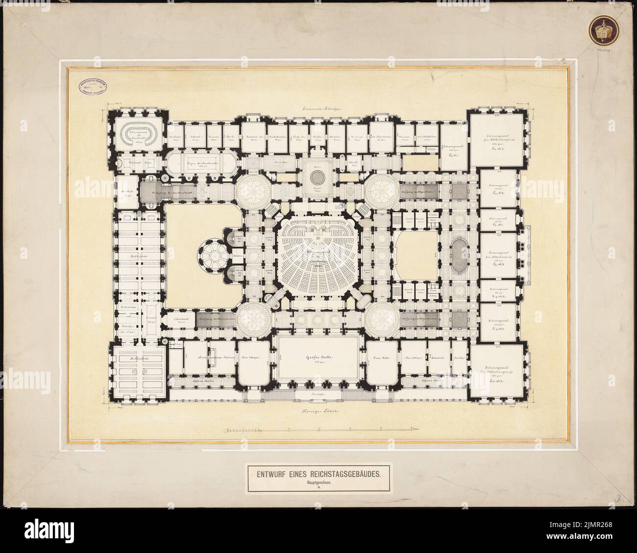 Forging, de Weltzin & Speer, Reichstag, Berlin. Deuxième compétition (1882): Grundriss EG. Tuche aquarelle sur la boîte, 82,2 x 102,9 cm (y compris les bords du scan) Schmieden, von Weltzin & Speer : Reichstag, Berlin. Zweiter Wettbewerb Banque D'Images