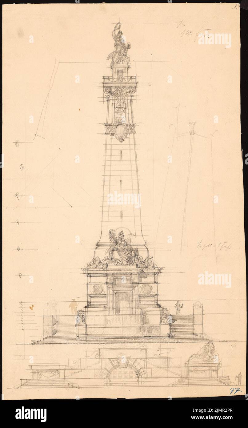 Schmitz Bruno (1858-1916), mémorial de guerre à Indianapolis (1887) : Haut et détail du S by. Crayon et crayon de couleur aquarelle sur la boîte, 62,8 x 39 cm (y compris les bords de balayage) Schmitz Bruno (1858-1916): Kriegerdenkmal, Indianapolis Banque D'Images