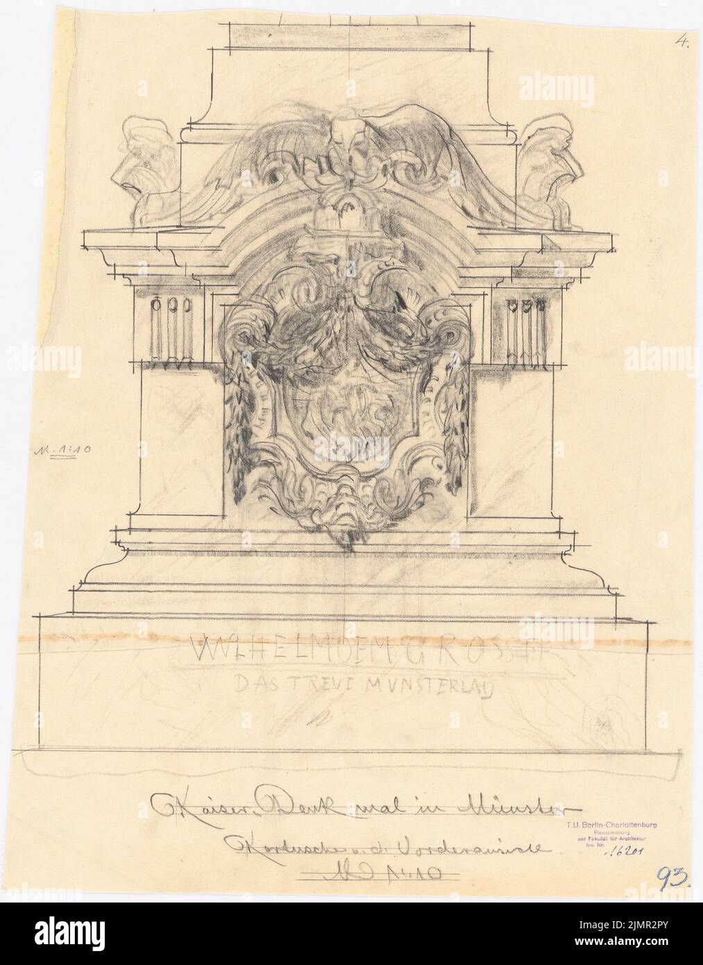 Schmitz Bruno (1858-1916), monument impérial de Münster (sans date) : vue de la base 1:10. Crayon, charbon, 52,4 x 40,8 cm (y compris les bords de balayage) Schmitz Bruno (1858-1916): Kaiserdenkmal, Münster Banque D'Images