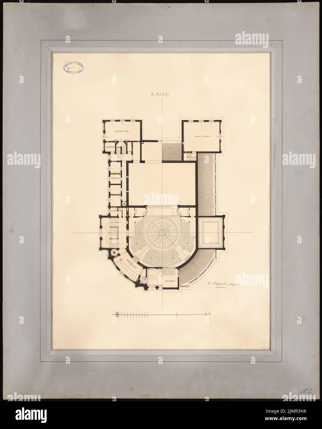 Schubert Heinrich, théâtre de la ville de Halle/Saale. Projet 2nd (1884): Grundliss 2nd place. Encre, couleur encre, aquarelle sur carton, 91,1 x 73,1 cm (y compris les bords de balayage) Schubert Heinrich : Stadttheater, Halle/Saale. 2. Projekt Banque D'Images