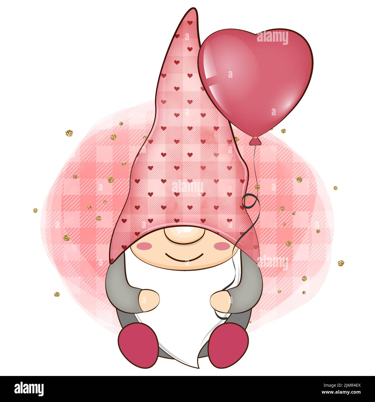 Mignon gnome de Saint Valentin avec coeur. Banque D'Images