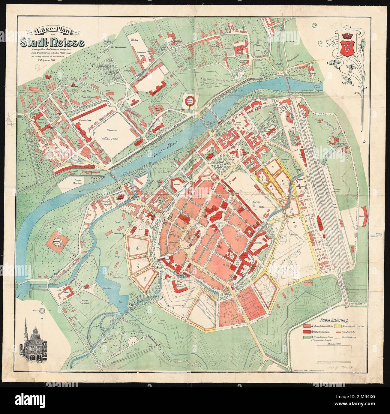 Auteur inconnu, règlement des blessures de guerre, Neisse (15 septembre 1917): Carte de la ville de Neisse de 1905 comme document de planification 1: 2000. Crayon sur pression sur le papier, 109,6 x 110,4 cm (y compris les bords de numérisation) Unbek. Verfasser : Siedlung für Kriegsverletzte, Neiße Banque D'Images