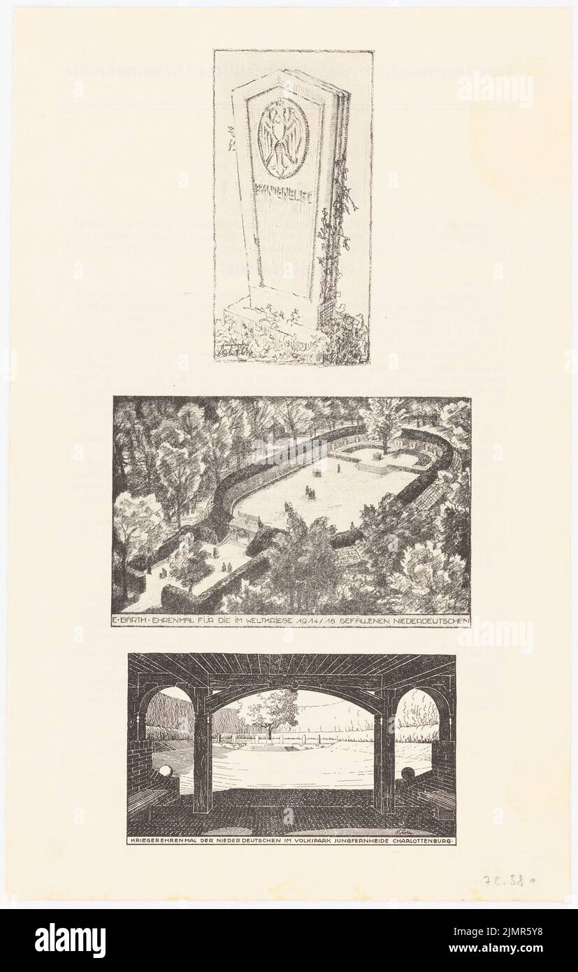 Barth Erwin (1880-1933), Volkspark Jungfernheide à Berlin-Charlottenburg (04,1926): Appel du Groupe de travail des associations de la patrie de Berlin pour créer une mémoire pour le Niede mort pendant la guerre mondiale. Pression sur papier, 34,2 x 21,8 cm (y compris les bords de balayage) Barth Erwin (1880-1933): Volkspark Jungfernheide, Berlin-Charlottenburg Banque D'Images