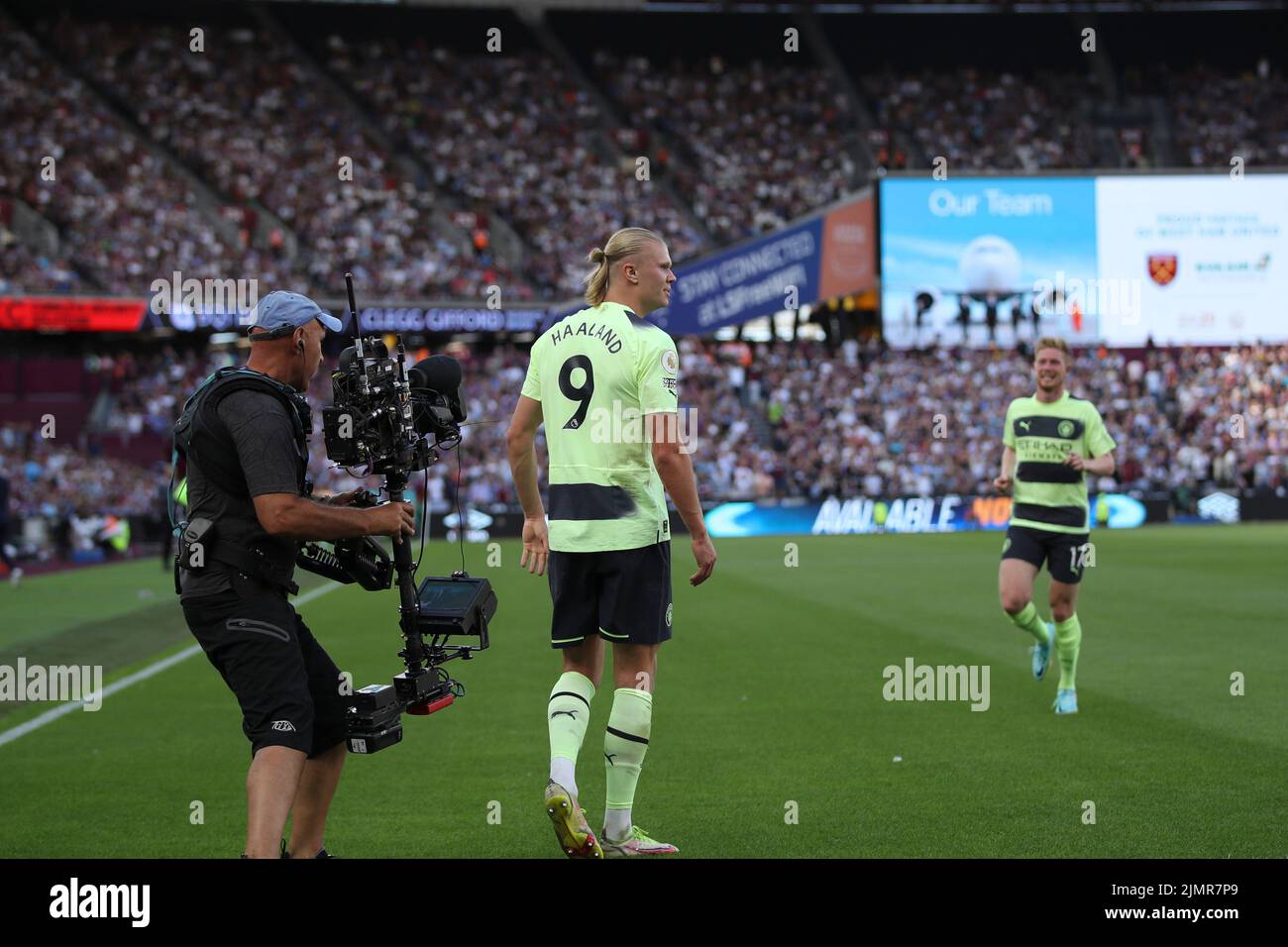 Londres, Royaume-Uni. 7th août 2022. Erling Haaland, de Manchester City, célèbre son but lors du match de la Premier League entre West Ham United et Manchester City au London Stadium, Stratford, le dimanche 7th août 2022. (Credit: Tom West | MI News) Credit: MI News & Sport /Alay Live News Banque D'Images