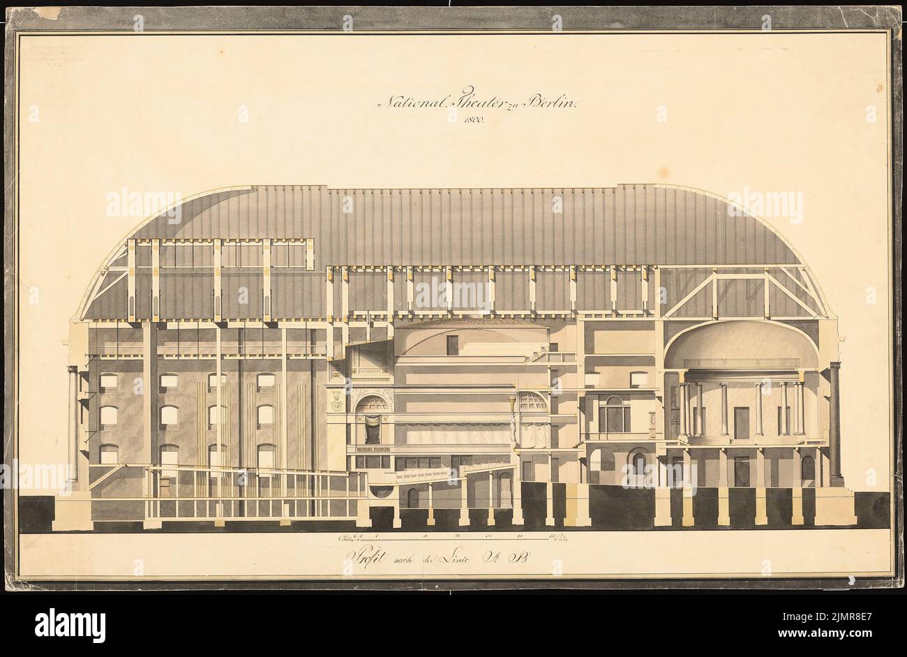 Langhans Carl Gotthard (1732-1808), Théâtre national de Berlin (1800): Section longitudinale A - B. Tusche aquarelle sur carton, 62,2 x 95 cm (incl Scan edges) Langhans Carl Gotthard (1732-1808): Théâtre national, Berlin Banque D'Images