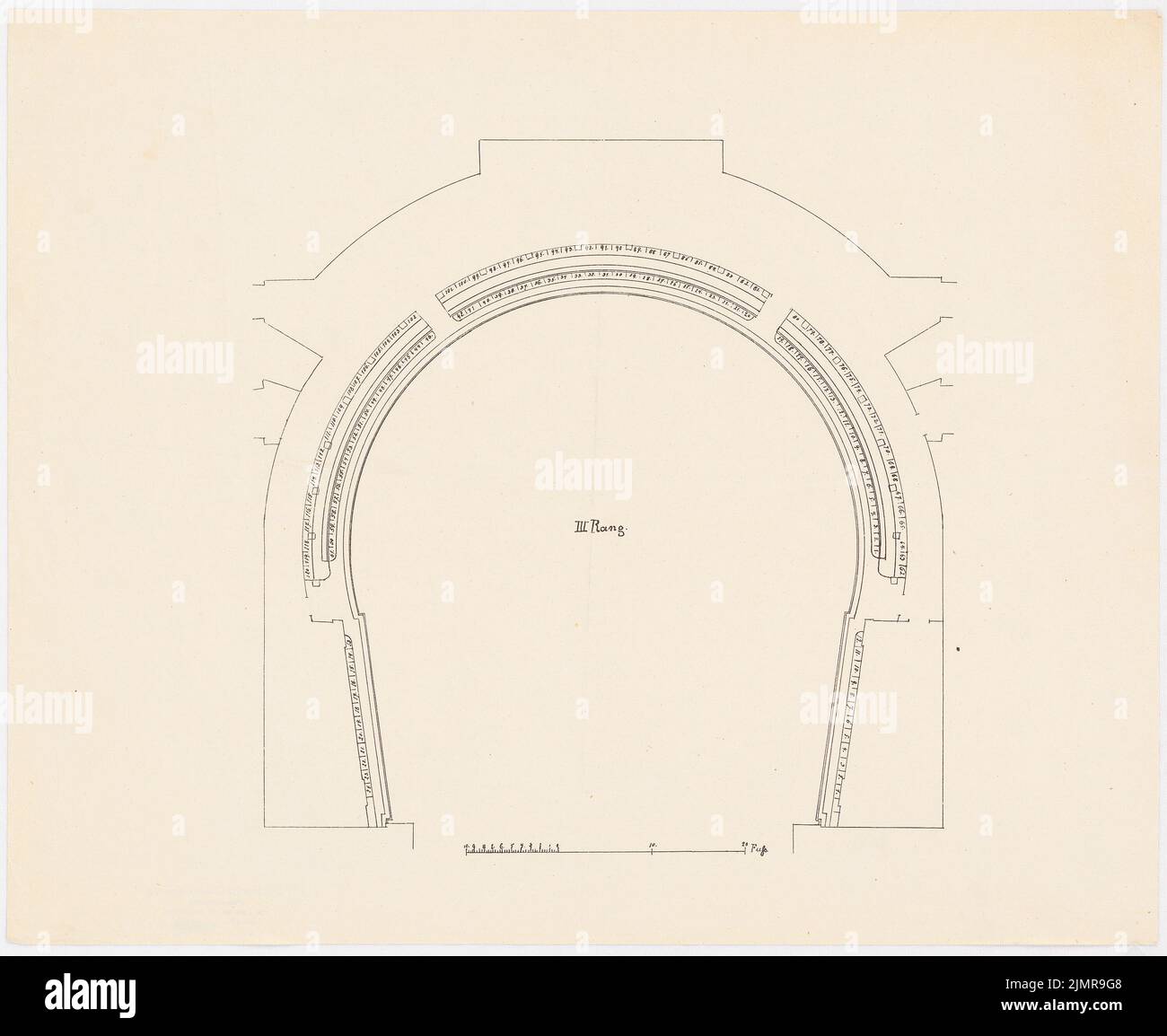 Lüdecke Carl Johann Bogislaw (1826-1894), théâtre de Wroclaw. Reconstruction (1866-1866) : n° INV 6175: Grundliss spectateurs 3rd places, échelle bar. Légère pression sur le papier, 36,7 x 44,8 cm (y compris les bords de balayage) Lüdecke Carl Johann Bogislaw (1826-1894): Théâtre, Breslau. Wiederaufbau Banque D'Images