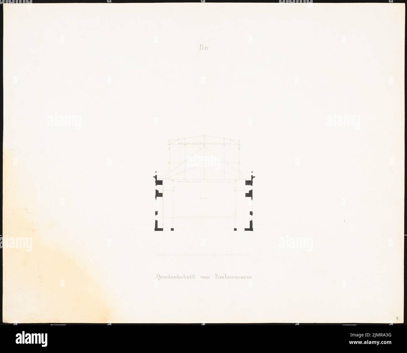 Langhans Carl Ferdinand (1782-1869), Opéra royal de Berlin. Conversion (9 juillet 1843) : coupe transversale devant la salle de scène. Encre sur papier, 53,6 x 67,1 cm (y compris les bords de numérisation) Langhans Carl Ferdinand (1782-1869): Königliche Oper, Berlin. Umbau Banque D'Images