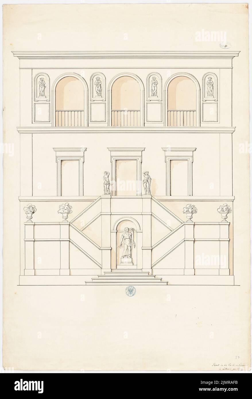 Messow Eduard, Haus an der via San Giovanni di Laterano à Rome (sans dat.): Vue de façade. Tuche aquarelle sur papier, 98 x 66,2 cm (y compris les bords de numérisation) Messow Eduard : Haus an der via di San Giovanni di Laterano, ROM Banque D'Images