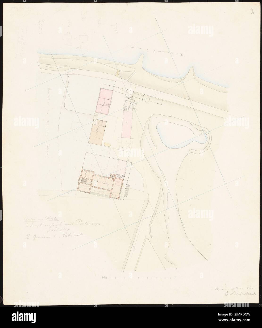 Lüdecke Carl Johann Bogislaw (1826-1894), jardin zoologique de Wroclaw. Restaurant (24.02.1864): Plan du site. Encre, crayon, couleur encre, aquarelle sur carton, 42,1 x 36 cm (y compris les bords de numérisation) Lüdecke Carl Johann Bogislaw (1826-1894): Zoologischer Garten, Breslau. Gaststätte Banque D'Images