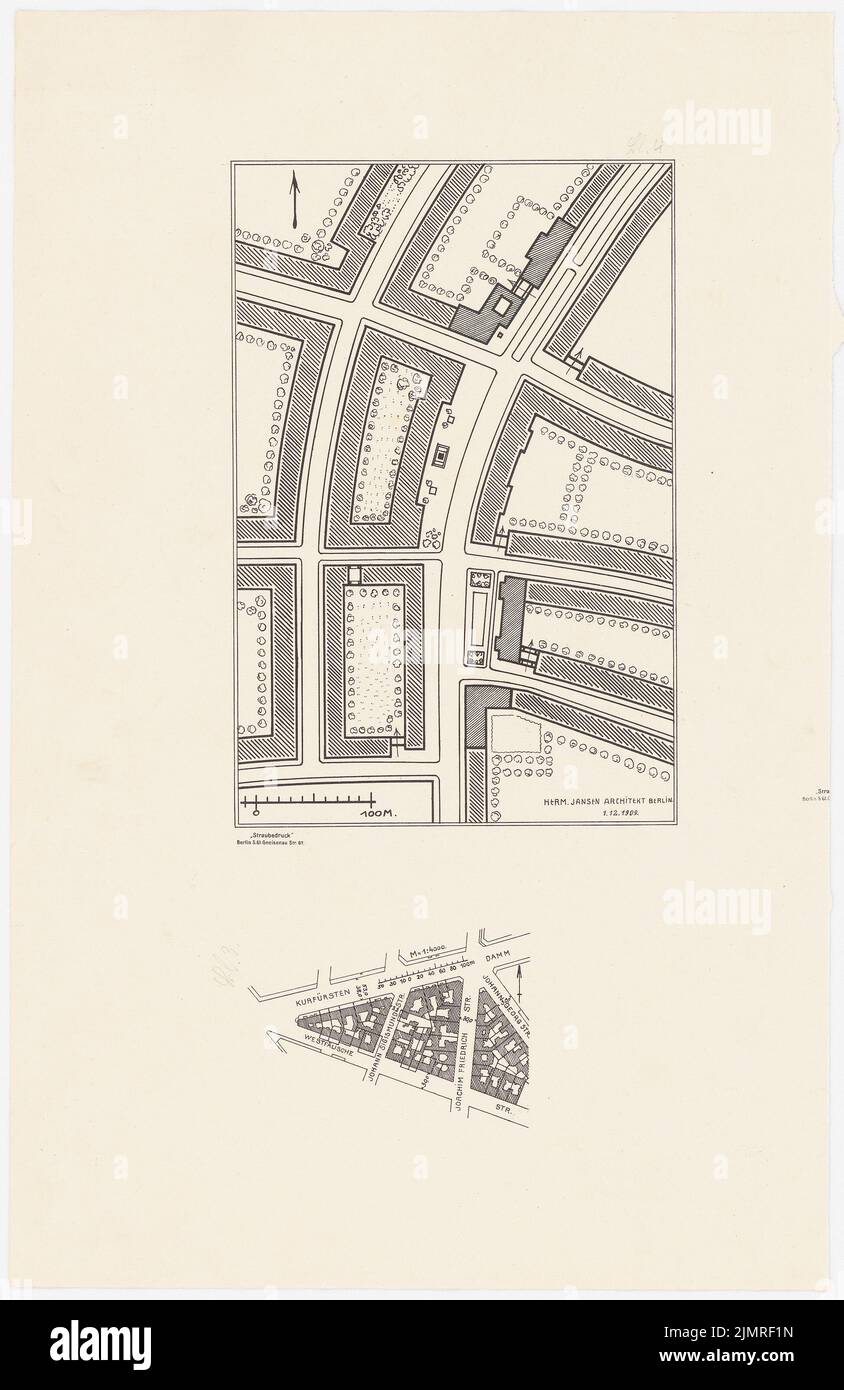 Jansen Hermann (1869-1945), concours Groß-Berlin 1910. Bloc d'édition, Innerstädt. Karree (01.12.1909) : selon le plan 1 : 20000, plan de base 1 : 4000. Pression sur le papier, 56 x 36,4 cm (y compris les bords de numérisation) Jansen Hermann (1869-1945): Wettbewerb Groß-Berlin 1910. Bördbebauung, innerstädt. Karree Banque D'Images