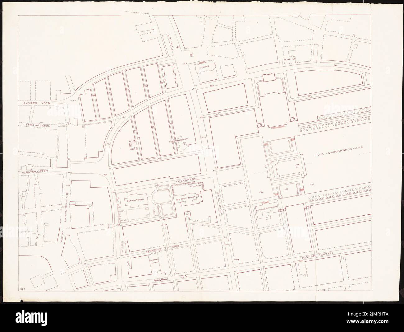 Jansen Hermann (1869-1945), plan de développement partiel, Bergen (1916-1916): Département 1: 1000, phase 1. Lithographie sur carton, 75,4 x 100,2 cm (y compris les bords de balayage) Jansen Hermann (1869-1945): Teilbebauungsplan, Bergen Banque D'Images