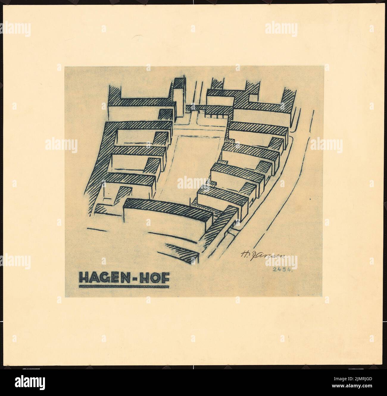 Jansen Hermann (1869-1945), Hagen-Hof (1928-1928): Perspective. Rupture légère sur le carton, 54,6 x 57,2 cm (y compris les bords de balayage) Jansen Hermann (1869-1945): Hagen-Hof Banque D'Images