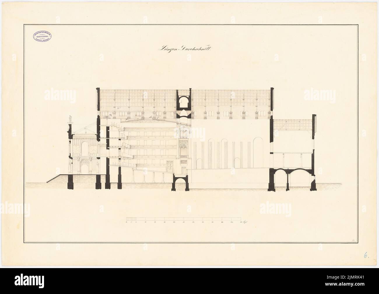 WANSTRAT A., Hoftheater à Braunschweig (1858) : section longitudinale. Tuche aquarelle sur papier, 66,4 x 93,8 cm (y compris les bords de balayage) Wanstrat A. : Hoftheater, Braunschweig Banque D'Images