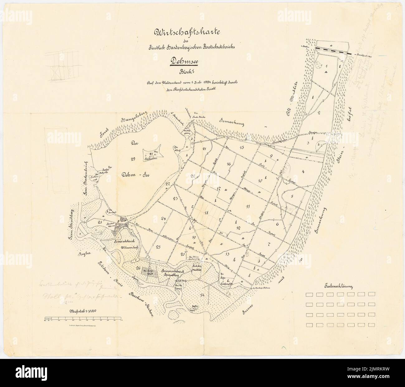 Jansen Hermann (1869-1945), carte de visite Halbau. Le projet appartient à Hermann Jansen, plan de distribution du district forestier de Prince Hardenberg à Dehmsee, Fürstenwalde/SP (07.01.1924): Carte économique 1: 10000. Crayon sur pression sur papier, 51,3 x 58 cm (y compris les bords de balayage) Jansen Hermann (1869-1945): Wirtschaftskarte Halbau. Zum Projekt gehörend: Hermann Jansen, Aufteilungsplan des fürstlich Hardenbergischen Forstbezirks am Dehmsee, Fürstenwalde/Spree Banque D'Images