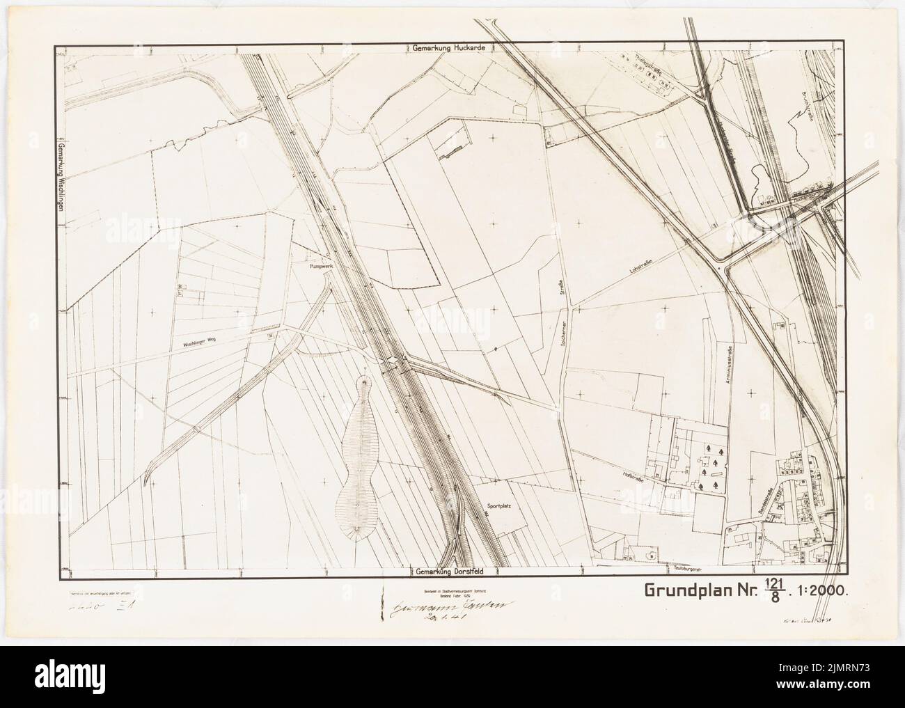 Jansen Hermann (1869-1945), Plan de développement de Dortmund (20.01.1941) : districts extérieurs, section 121/8 1 de la carte : 2000. Photo sur papier, 30,2 x 42,3 cm (y compris les bords de numérisation) Jansen Hermann (1869-1945): Bebauungsplan Dortmund Banque D'Images
