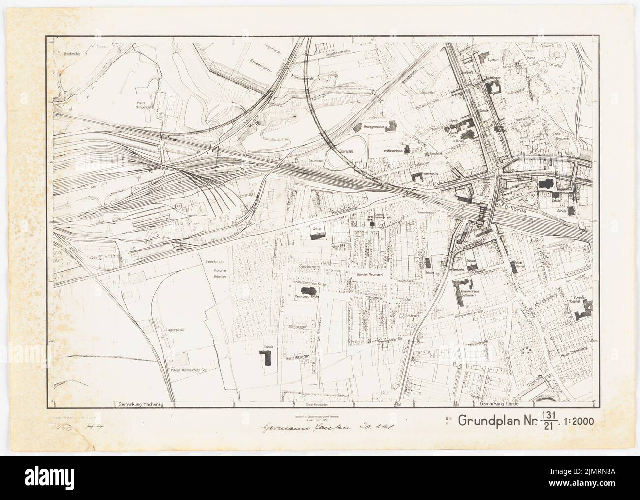 Jansen Hermann (1869-1945), Plan de développement de Dortmund (20.01.1941) : districts extérieurs, section 131/21 1 de la carte : 2000. Photo sur papier, 30,3 x 42,5 cm (y compris les bords de numérisation) Jansen Hermann (1869-1945): Bebauungsplan Dortmund Banque D'Images
