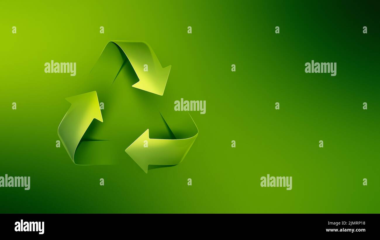 Symbole de recyclage vert brillant sur vert Banque D'Images